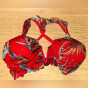 VS PINK Red Floral Lace Push-Up Bra